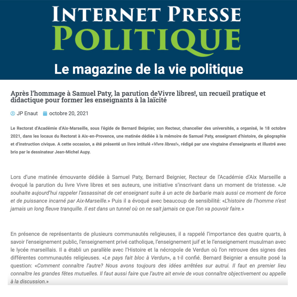 VIVRE LIBRES dans le magazine en ligne IPP